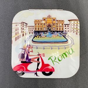 Roma Italy Compact Mirror  Trevi Fountain Scooter Girl